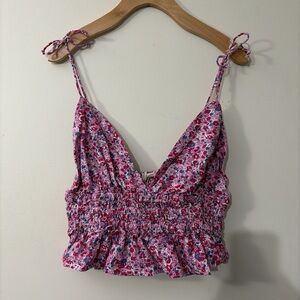Vibrant Floral Smocked Crop Top